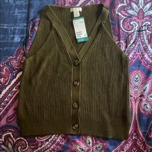 H&M Khaki Green V-Neck Sweater Top